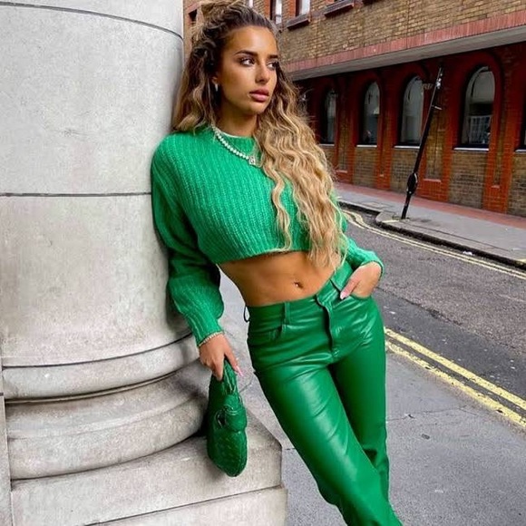 Zara Cropped Green Chunky Sweater - Picture 4 of 8